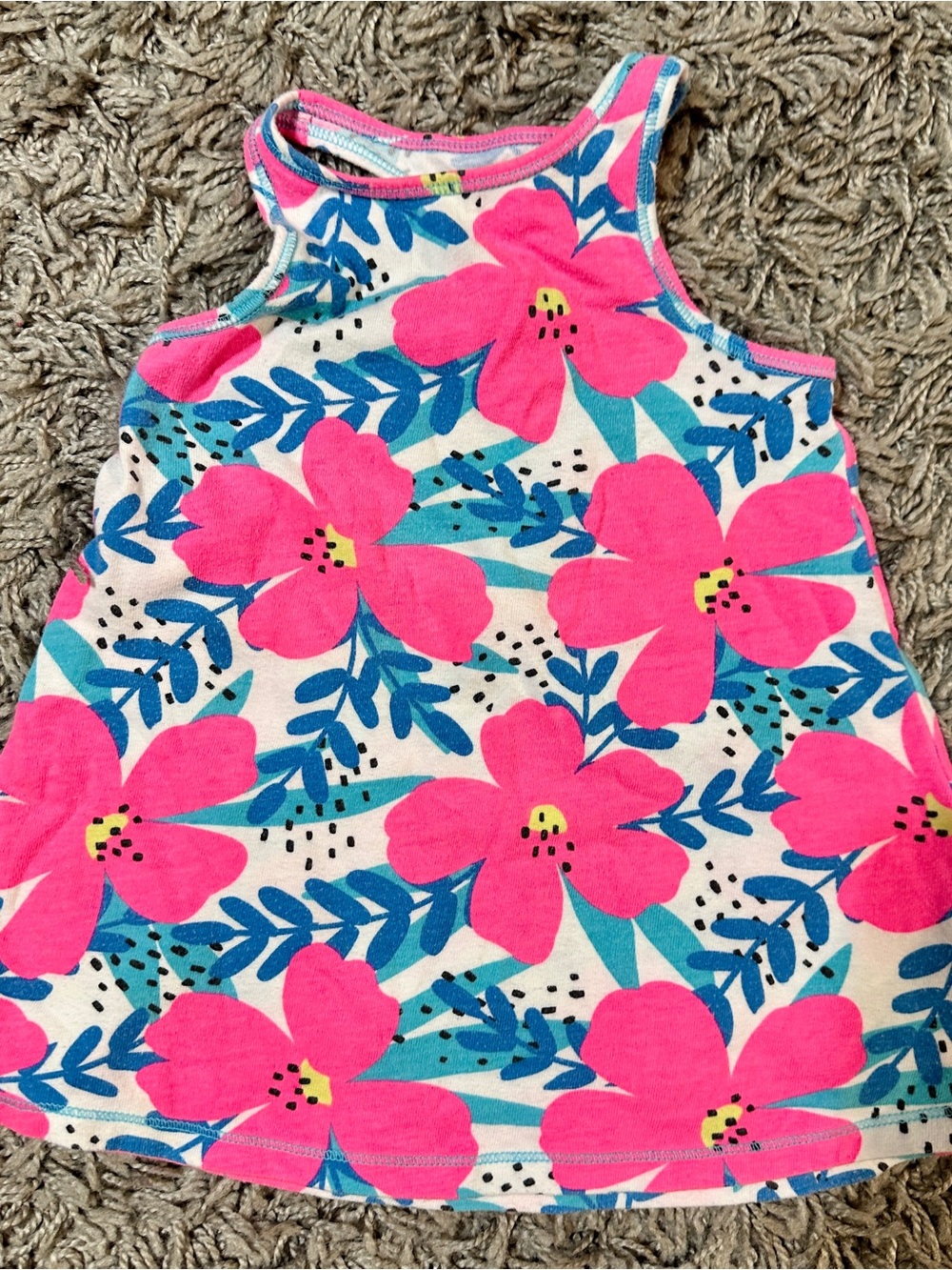 Cat & Jack Pink Floral Tank Top with Blue Leaves